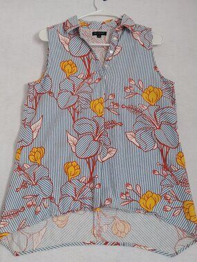 For Cynthia Sleeveless Floral Button Blouse Size M Lightweight Cotton
